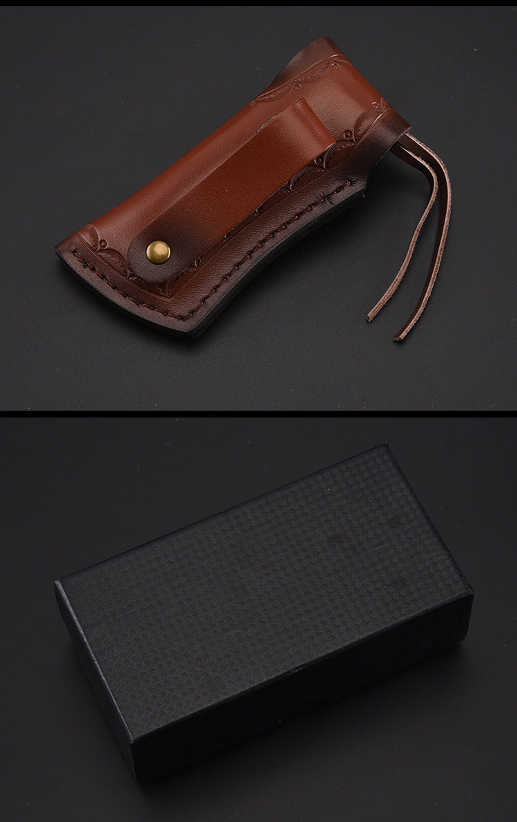 Damascus Steel Pocket Knife With Wooden Handle