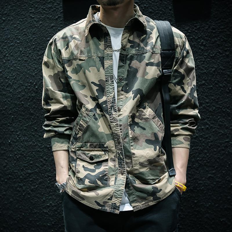 Men Camouflage Long Sleeve Tooling Shirt Jacket