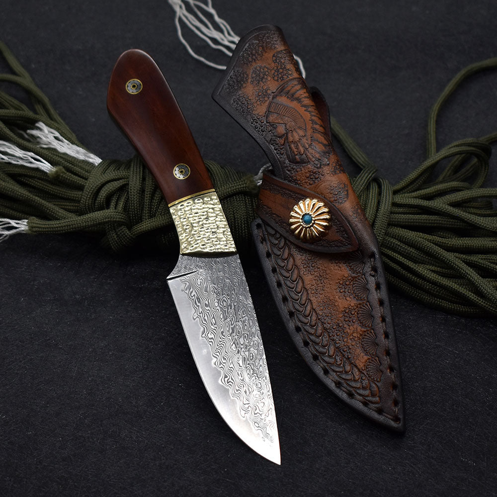 Small Straight Damascus Steel Hunting Knife