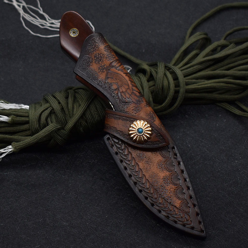 Small Straight Damascus Steel Hunting Knife