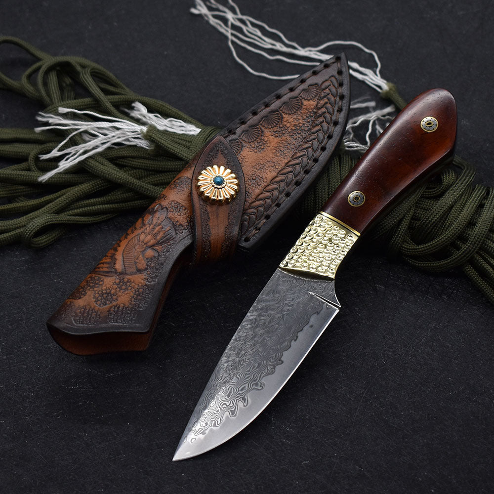 Small Straight Damascus Steel Hunting Knife