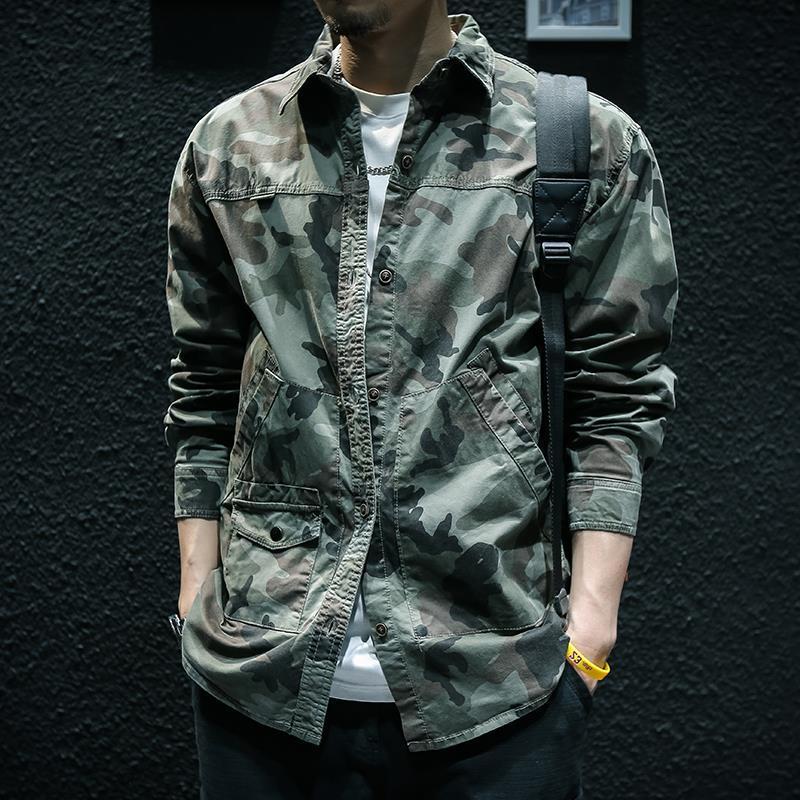Men Camouflage Long Sleeve Tooling Shirt Jacket